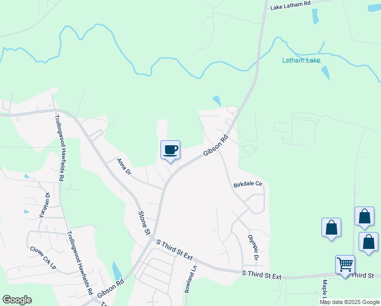 map of restaurants, bars, coffee shops, grocery stores, and more near 753 Gibson Road in Mebane