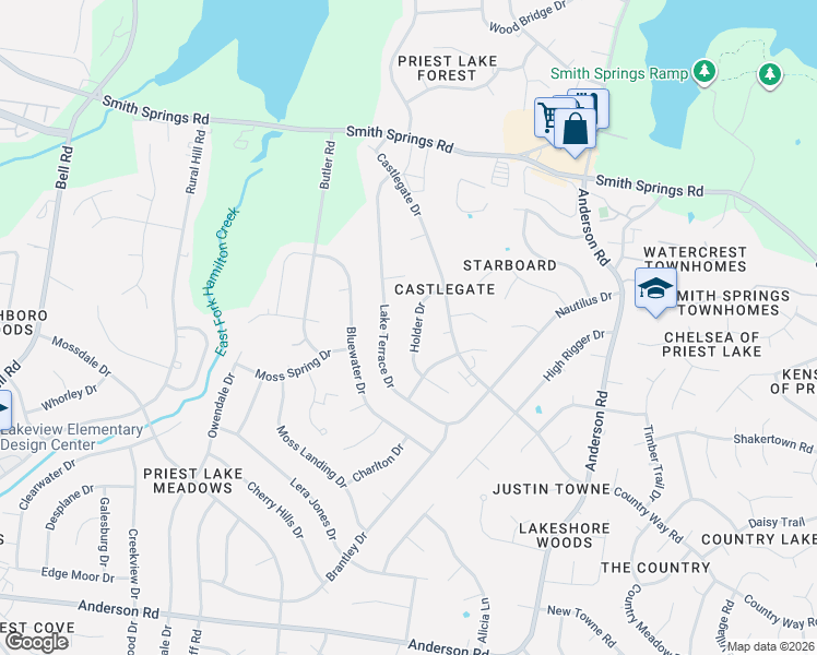 map of restaurants, bars, coffee shops, grocery stores, and more near 676 Lake Terrace Drive in Nashville