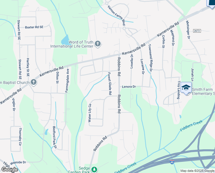 map of restaurants, bars, coffee shops, grocery stores, and more near 176 Forest Glade Road in Winston-Salem