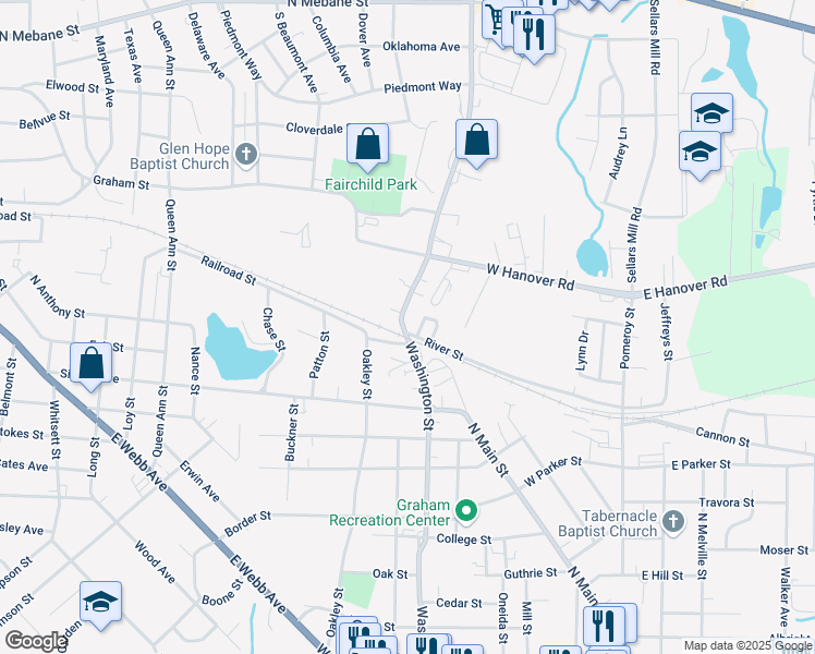 map of restaurants, bars, coffee shops, grocery stores, and more near 958 South Graham Hopedale Road in Burlington