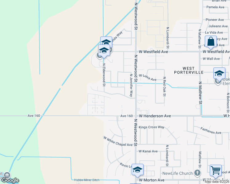 map of restaurants, bars, coffee shops, grocery stores, and more near 2490 West Porter Creek Avenue in Porterville