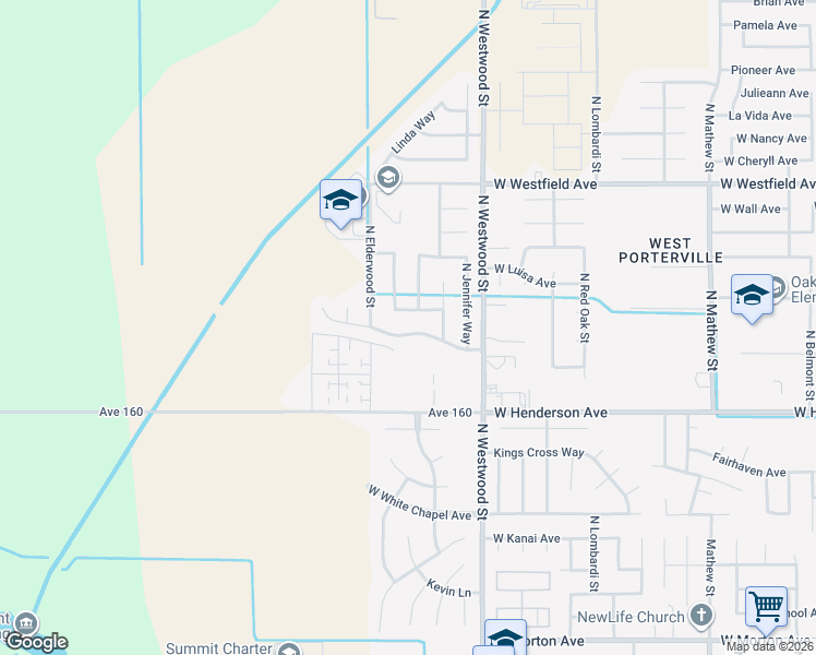 map of restaurants, bars, coffee shops, grocery stores, and more near 2550 West Porter Creek Avenue in Porterville