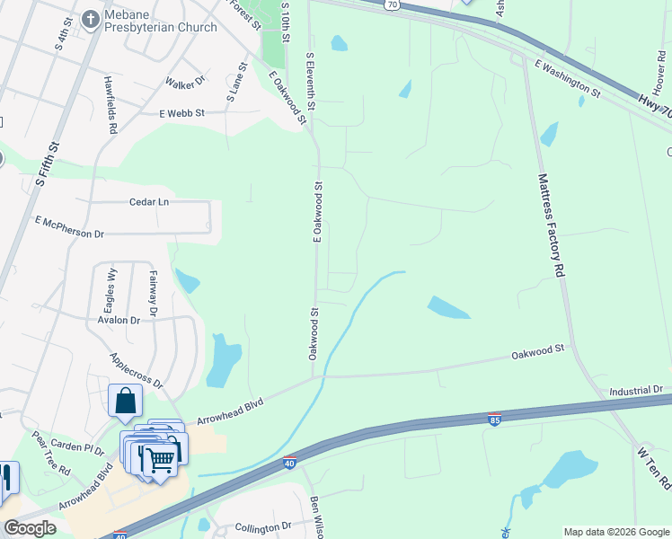 map of restaurants, bars, coffee shops, grocery stores, and more near 905 Hillman Lane in Mebane
