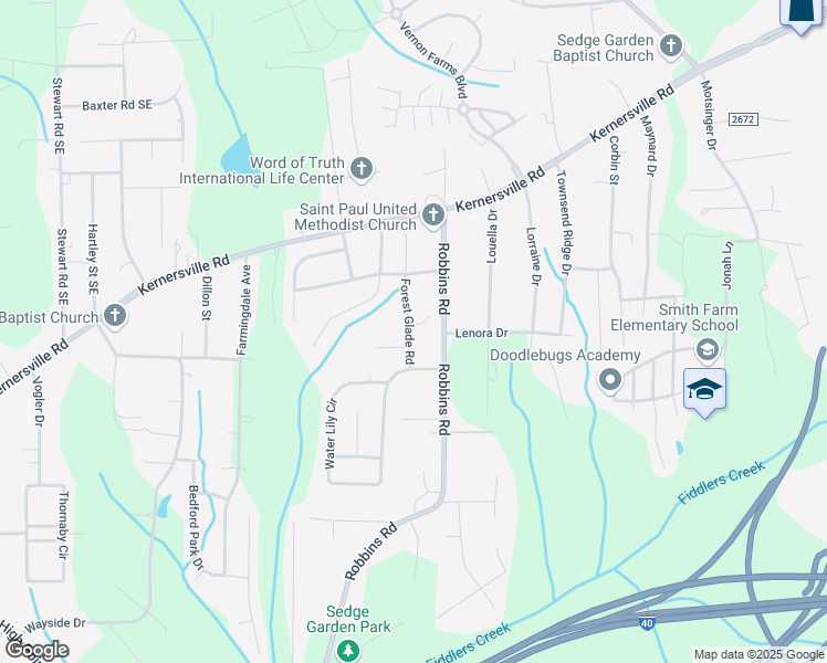 map of restaurants, bars, coffee shops, grocery stores, and more near 3808 Williamston Park Road in Winston-Salem