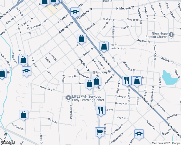map of restaurants, bars, coffee shops, grocery stores, and more near 1115 Maple Avenue in Burlington