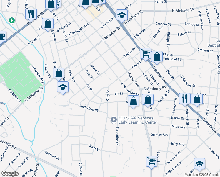 map of restaurants, bars, coffee shops, grocery stores, and more near 626 Everett Street in Burlington