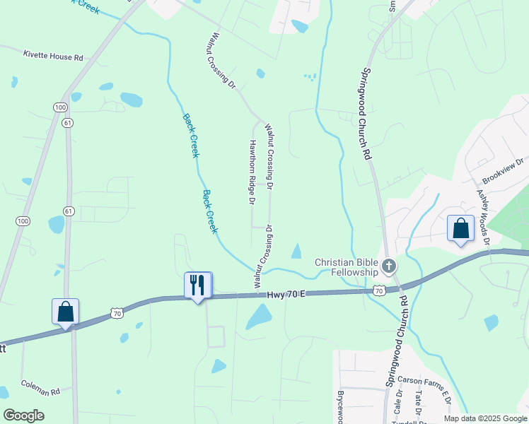 map of restaurants, bars, coffee shops, grocery stores, and more near 619 Walnut Crossing Drive in Whitsett