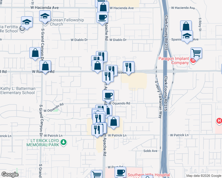 map of restaurants, bars, coffee shops, grocery stores, and more near 5842 Rustic Prairie Street in Las Vegas
