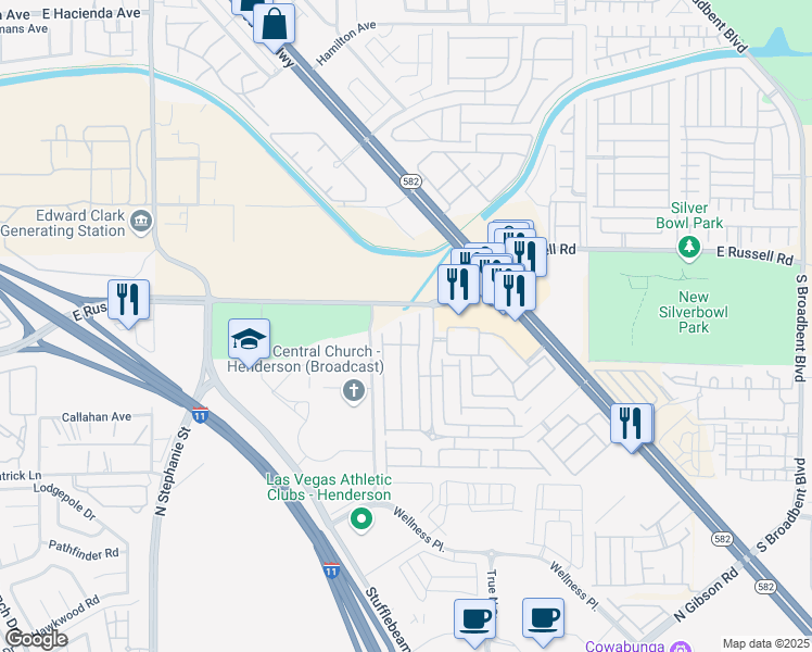 map of restaurants, bars, coffee shops, grocery stores, and more near 5836 Aimless Street in Henderson