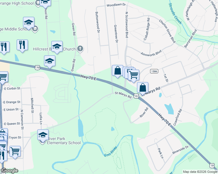 map of restaurants, bars, coffee shops, grocery stores, and more near 415 Saint Marys Road in Hillsborough