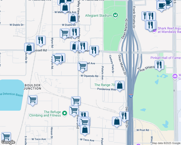 map of restaurants, bars, coffee shops, grocery stores, and more near 3645 W Oquendo Rd in Paradise