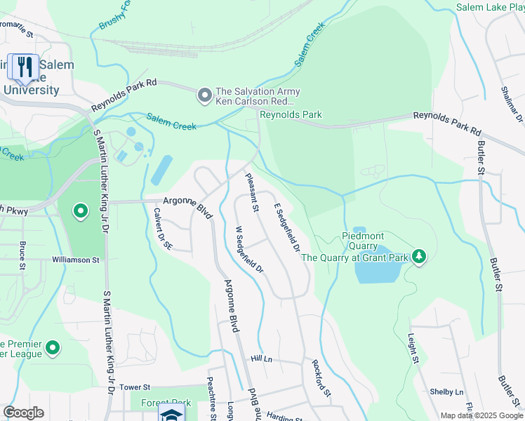 map of restaurants, bars, coffee shops, grocery stores, and more near 1230 Pleasant Street in Winston-Salem