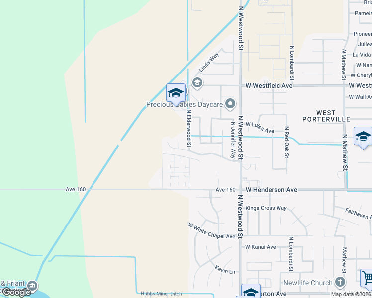 map of restaurants, bars, coffee shops, grocery stores, and more near 2635-2699 West Porter Creek Avenue in Porterville