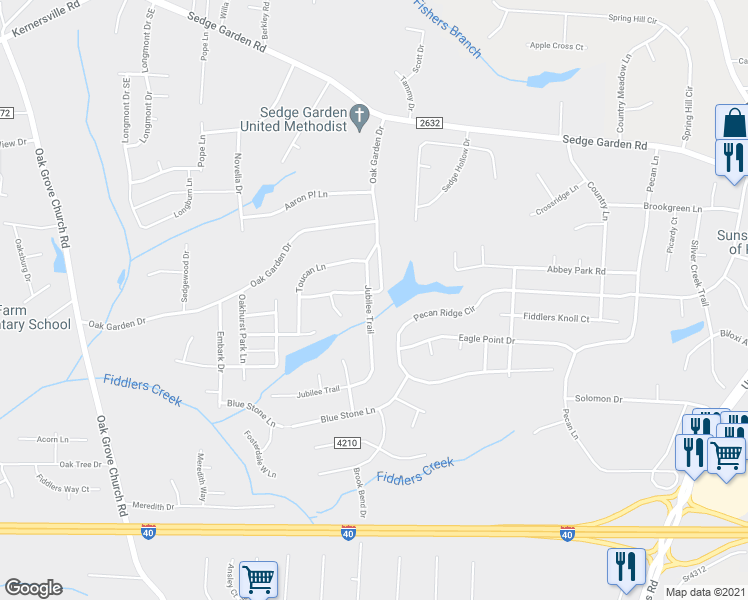 map of restaurants, bars, coffee shops, grocery stores, and more near 1533 Jubilee Trail in Kernersville