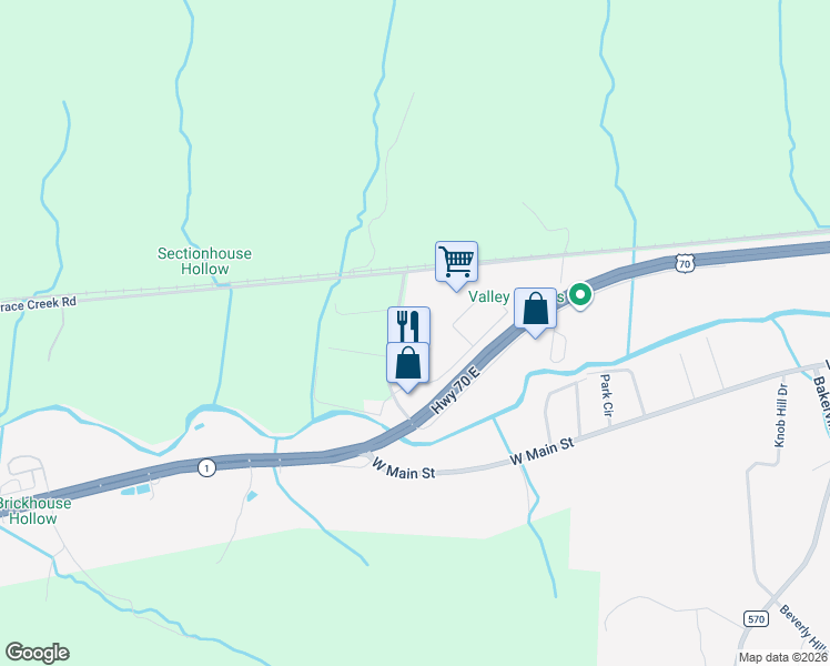 map of restaurants, bars, coffee shops, grocery stores, and more near 150 Brown Town Road in Waverly