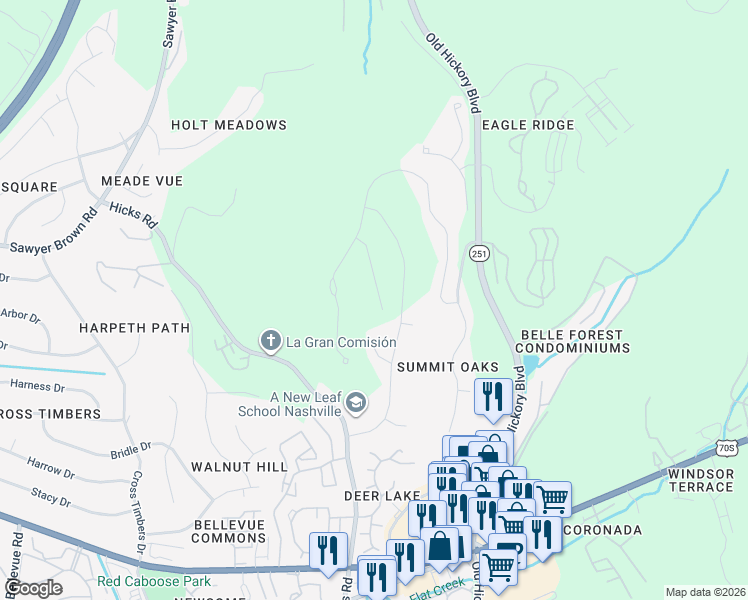 map of restaurants, bars, coffee shops, grocery stores, and more near 230 Still Spring Hollow Court in Nashville