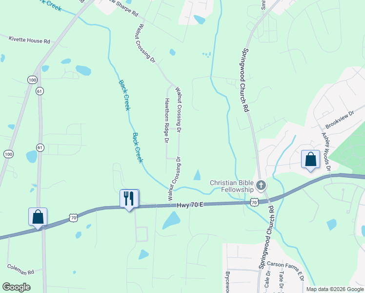 map of restaurants, bars, coffee shops, grocery stores, and more near 619 Walnut Crossing Drive in Whitsett