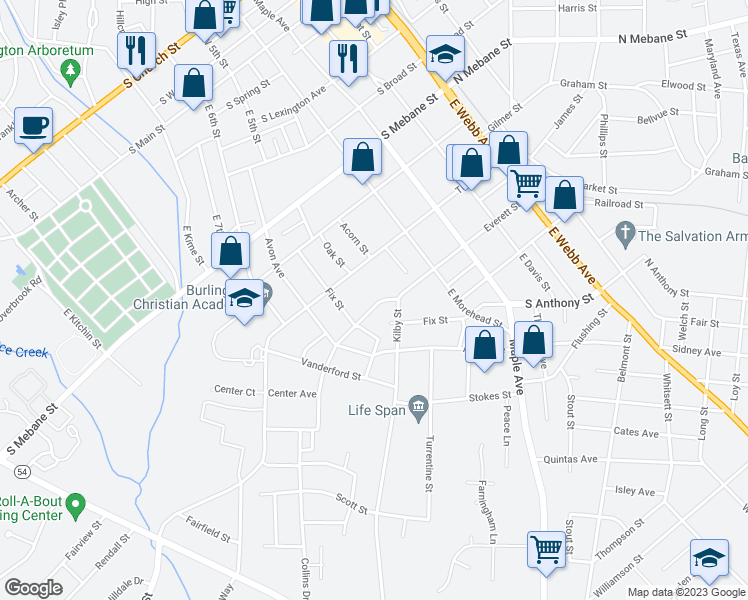 map of restaurants, bars, coffee shops, grocery stores, and more near 709 Everett Street in Burlington