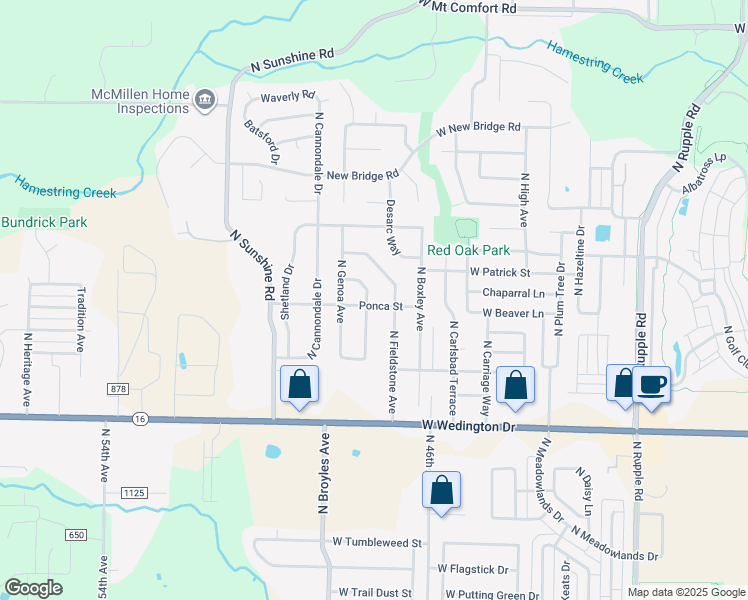 map of restaurants, bars, coffee shops, grocery stores, and more near 1379 North Fieldstone Avenue in Fayetteville