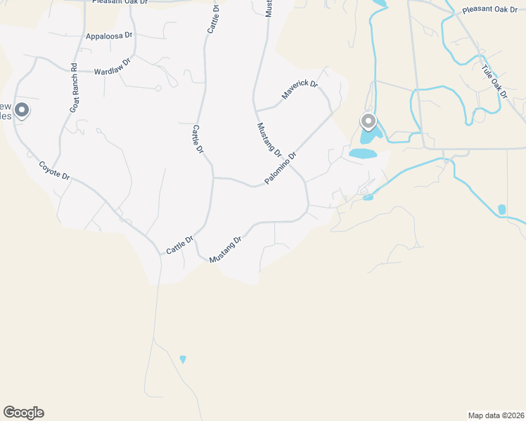 map of restaurants, bars, coffee shops, grocery stores, and more near 16230 Mustang Drive in Springville