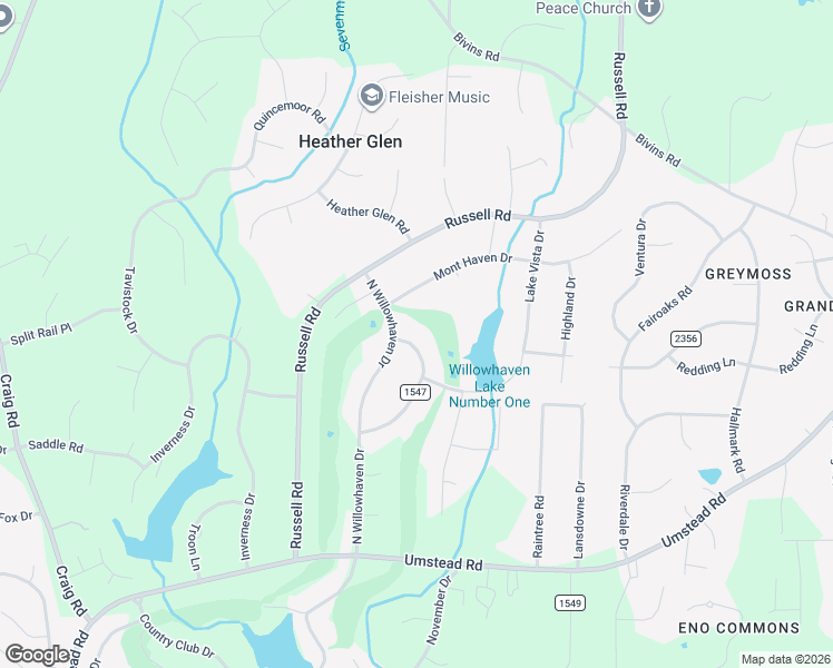 map of restaurants, bars, coffee shops, grocery stores, and more near 2417 Mont Haven Drive in Durham