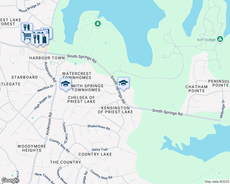 map of restaurants, bars, coffee shops, grocery stores, and more near 3093 Smith Springs Road in Nashville