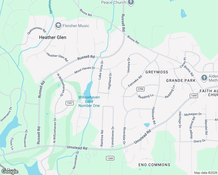 map of restaurants, bars, coffee shops, grocery stores, and more near 5404 Highland Drive in Durham