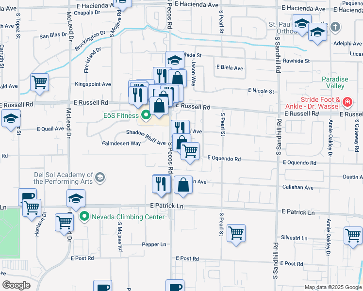 map of restaurants, bars, coffee shops, grocery stores, and more near in Las Vegas