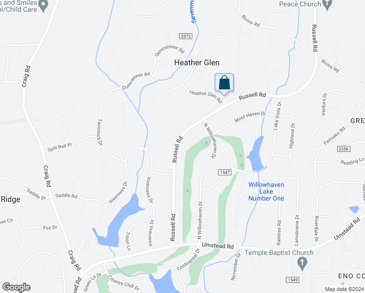 map of restaurants, bars, coffee shops, grocery stores, and more near 5310 Russell Road in Durham