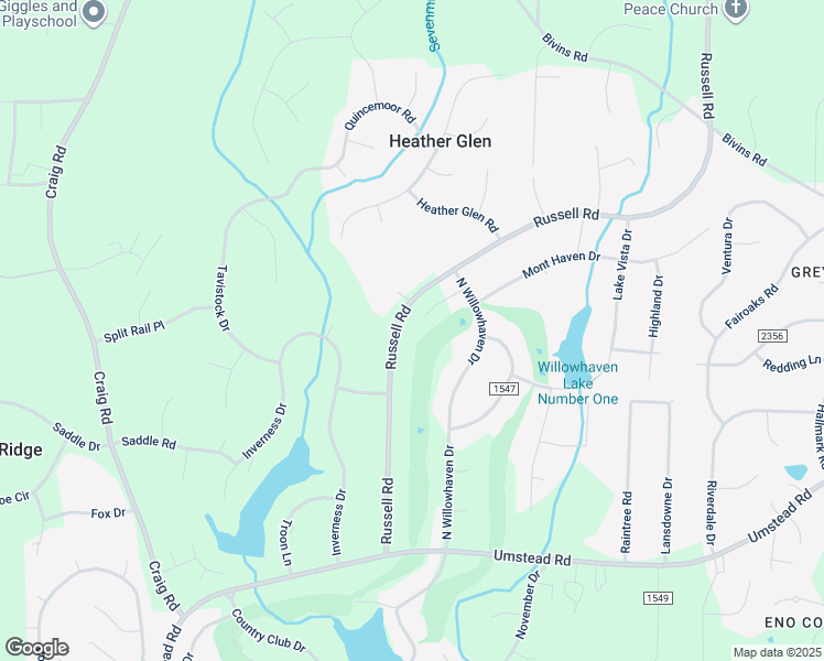 map of restaurants, bars, coffee shops, grocery stores, and more near 5310 Russell Road in Durham