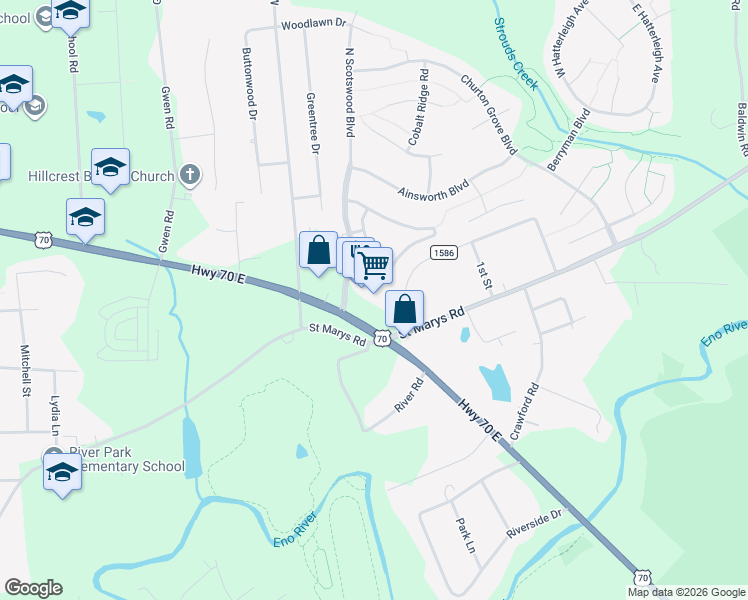 map of restaurants, bars, coffee shops, grocery stores, and more near 101 North Scotswood Boulevard in Hillsborough