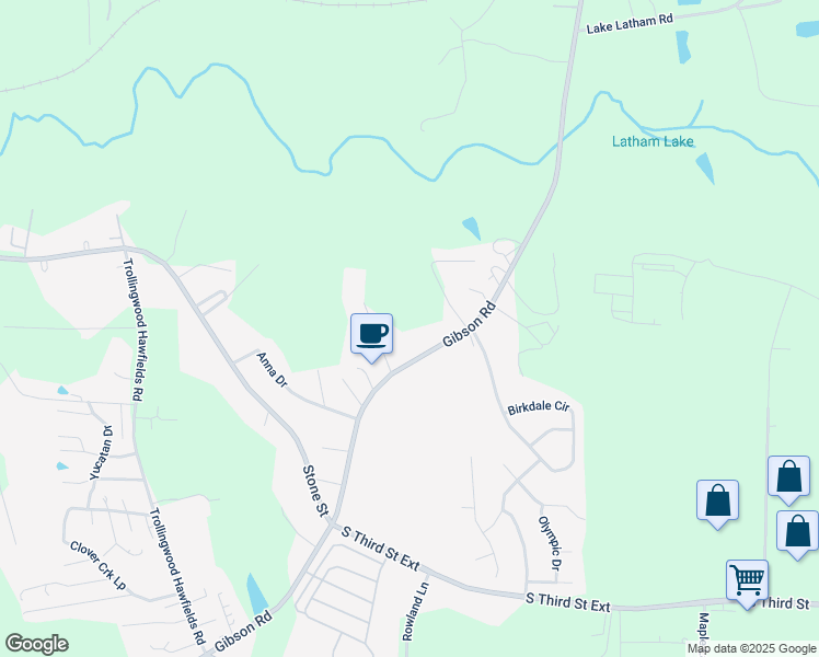 map of restaurants, bars, coffee shops, grocery stores, and more near 753 Gibson Road in Mebane