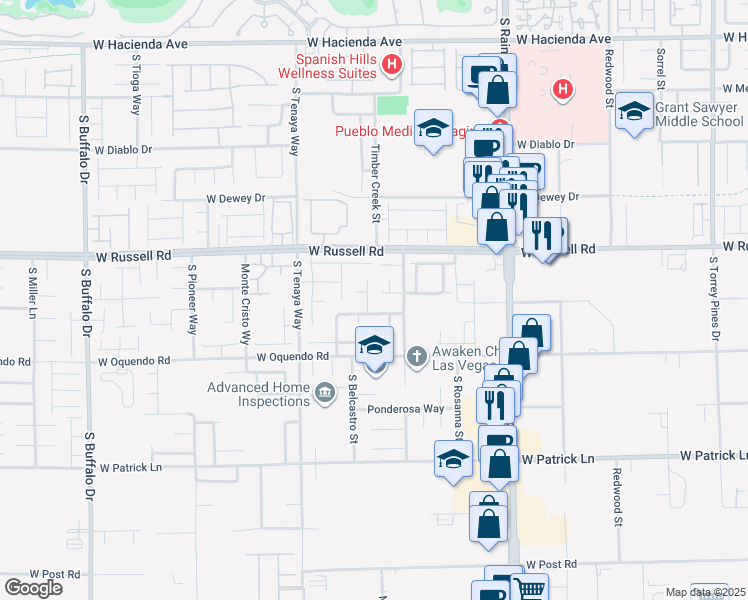 map of restaurants, bars, coffee shops, grocery stores, and more near 5765 Yellowcrest Court in Las Vegas