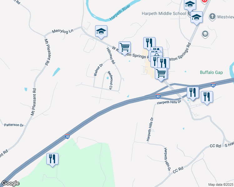 map of restaurants, bars, coffee shops, grocery stores, and more near 211 Hillcrest Road in Kingston Springs