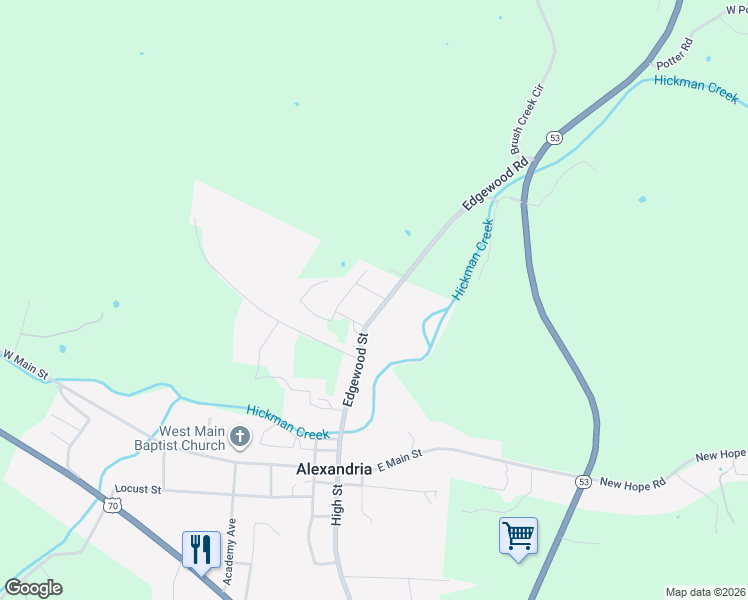 map of restaurants, bars, coffee shops, grocery stores, and more near 525 Edgewood Street in Alexandria