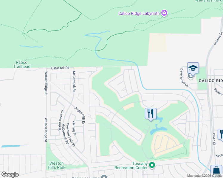 map of restaurants, bars, coffee shops, grocery stores, and more near 1129 Via Della Curia in Henderson
