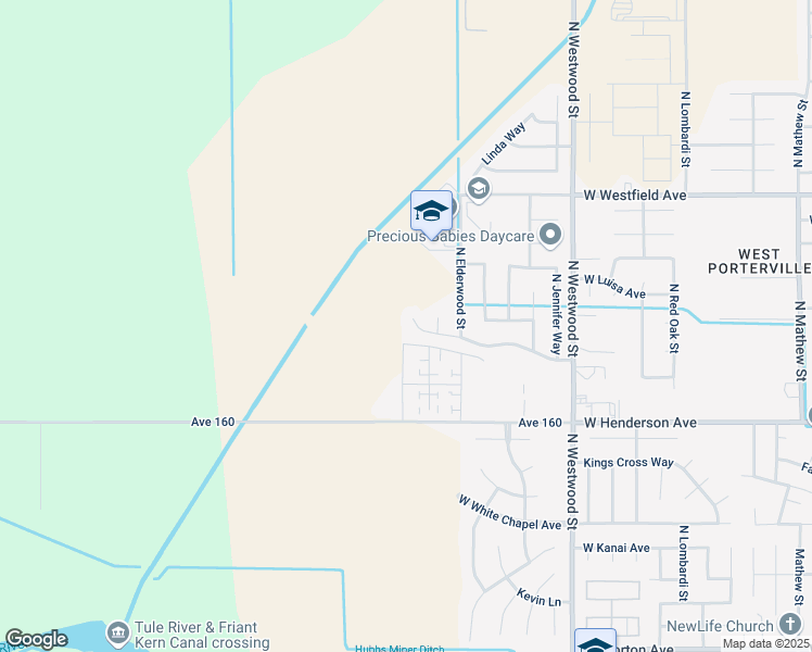 map of restaurants, bars, coffee shops, grocery stores, and more near 2689 West Porter Creek Avenue in Porterville