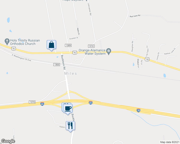 map of restaurants, bars, coffee shops, grocery stores, and more near 6116 East Washington Street in Mebane