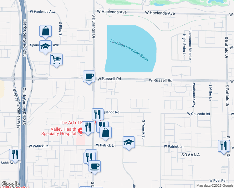 map of restaurants, bars, coffee shops, grocery stores, and more near 8555 West Russell Road in Las Vegas