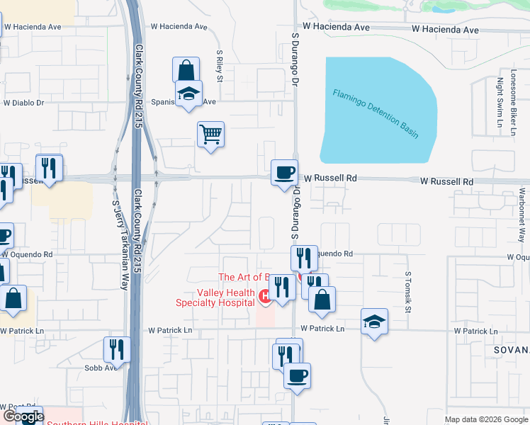 map of restaurants, bars, coffee shops, grocery stores, and more near 8683 Luxuriant Avenue in Las Vegas