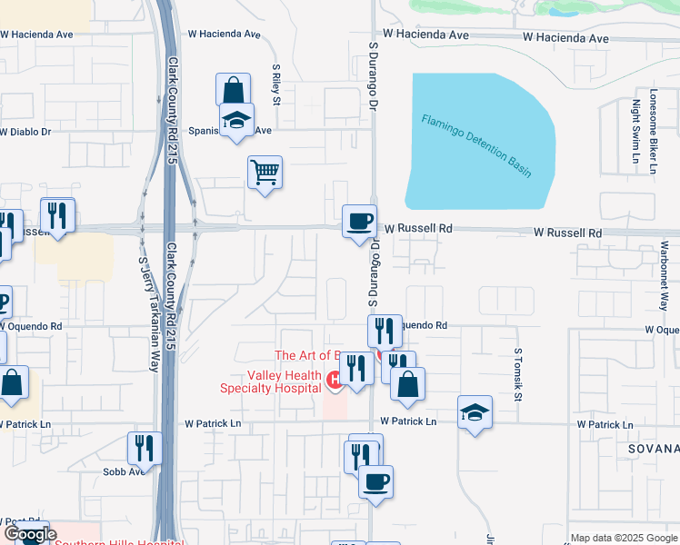 map of restaurants, bars, coffee shops, grocery stores, and more near 8671 Luxuriant Avenue in Las Vegas