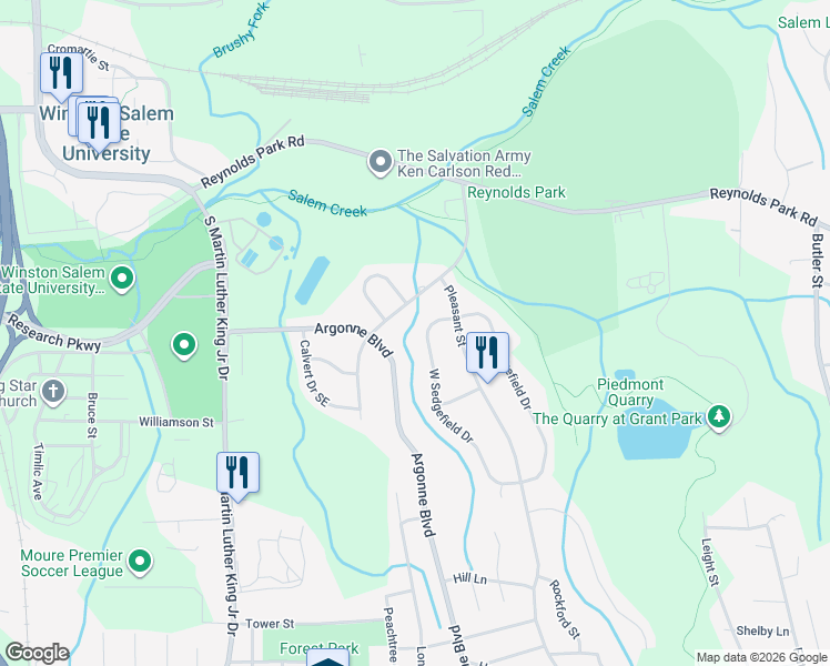 map of restaurants, bars, coffee shops, grocery stores, and more near 1214 West Sedgefield Drive in Winston-Salem