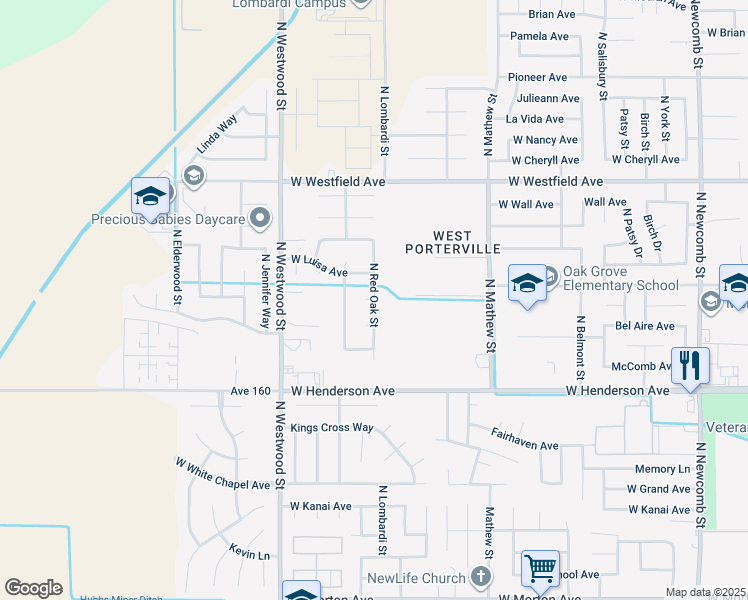 map of restaurants, bars, coffee shops, grocery stores, and more near 1681 Terry Court in Porterville