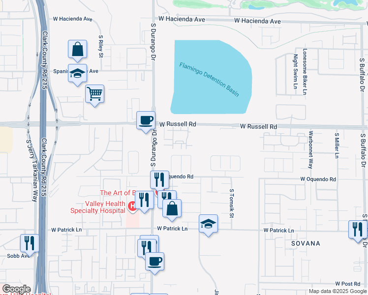 map of restaurants, bars, coffee shops, grocery stores, and more near 8555 West Russell Road in Las Vegas