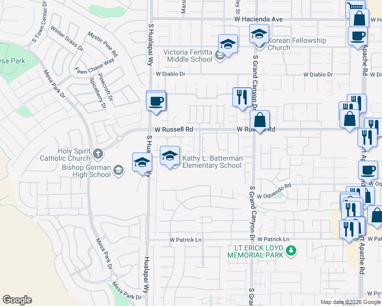 map of restaurants, bars, coffee shops, grocery stores, and more near 5750 Blackbirch Street in Las Vegas