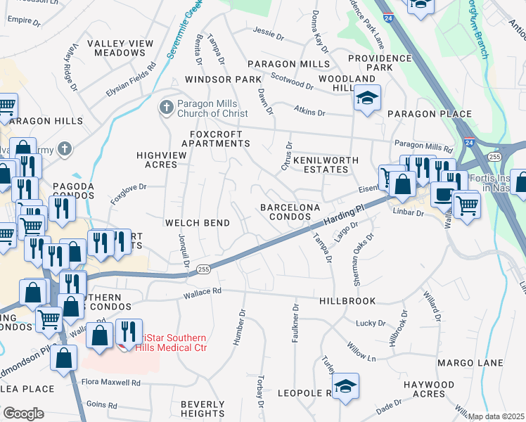 map of restaurants, bars, coffee shops, grocery stores, and more near 431 Tanglewood Court in Nashville