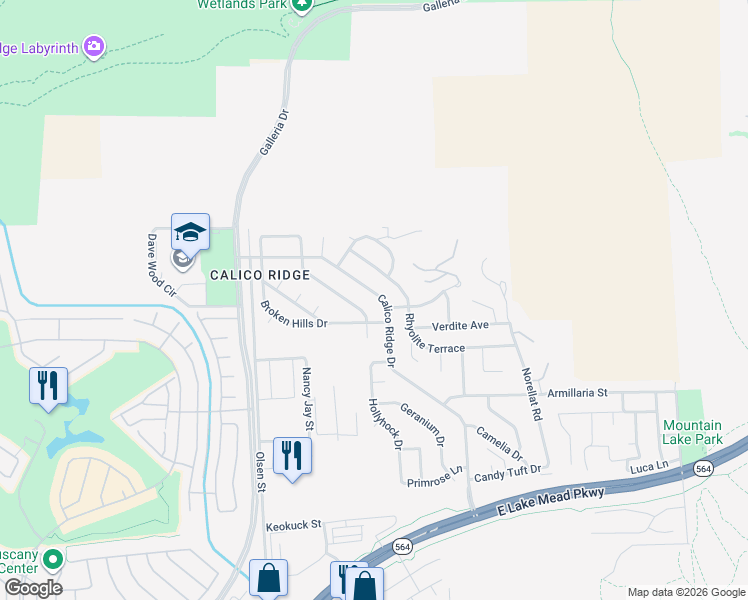 map of restaurants, bars, coffee shops, grocery stores, and more near 1133 Calico Ridge Drive in Henderson