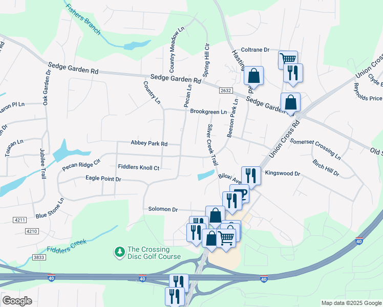 map of restaurants, bars, coffee shops, grocery stores, and more near 1860 Beeson Park Lane in Kernersville