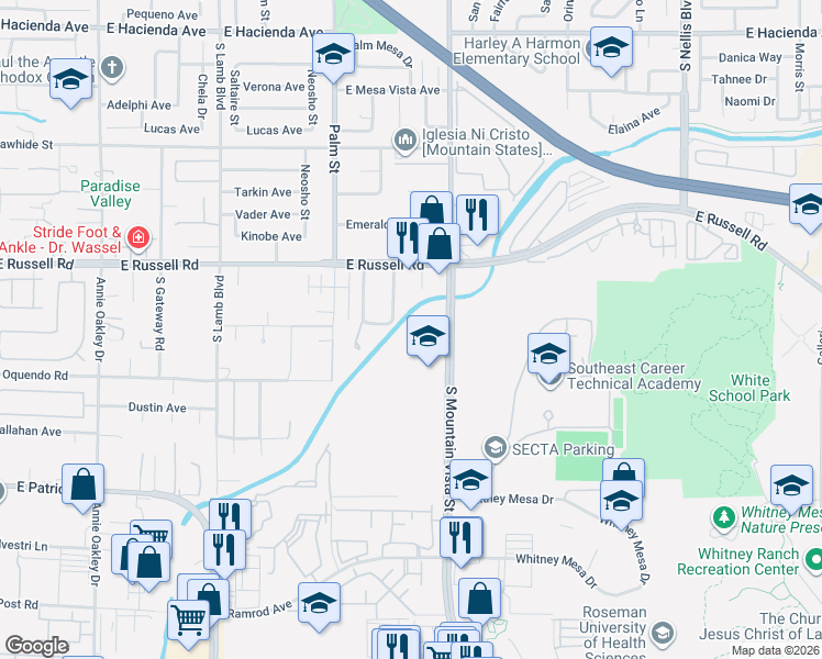 map of restaurants, bars, coffee shops, grocery stores, and more near 4538 East Carol Circle in Las Vegas