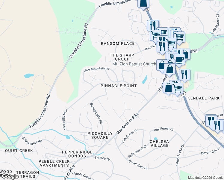 map of restaurants, bars, coffee shops, grocery stores, and more near 748 Piccadilly Row in Nashville